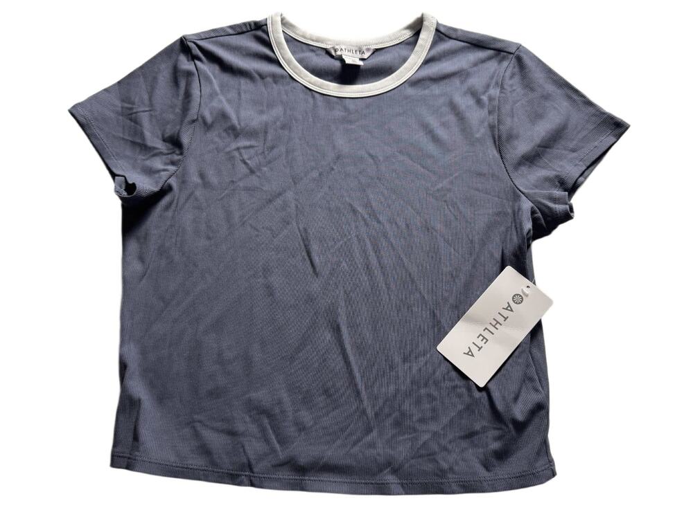 Athleta Signature Rib Crop Tee XL Blue Ringer Short Sleeve Modal Stretch NWT
